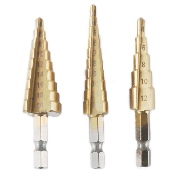 Details about   3pcs Hss Steel Titanium Coated Step Drill Bits 3-12mm 4-12mm 4-20mm Step Cone